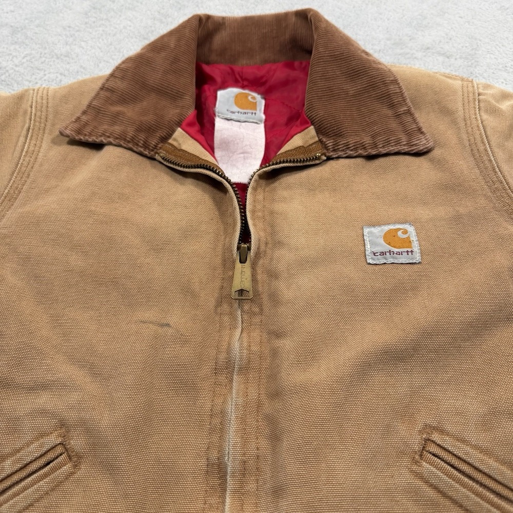 Vintage Carhartt Detroit Jacket Youth Boys 5Y Tan Quilted Red Lined Canvas 90s - Picture 4 of 11